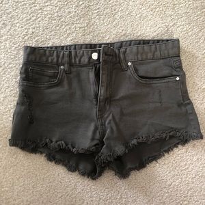 Olive Green High-Waisted Denim Shorts